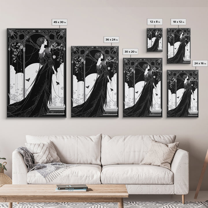 The Spider Queen, Decadent Line Art, Vertical Wall Art, Macabre Wall Art, Canvas Print, Halloween Wall Art, Dark Fantasy Art
