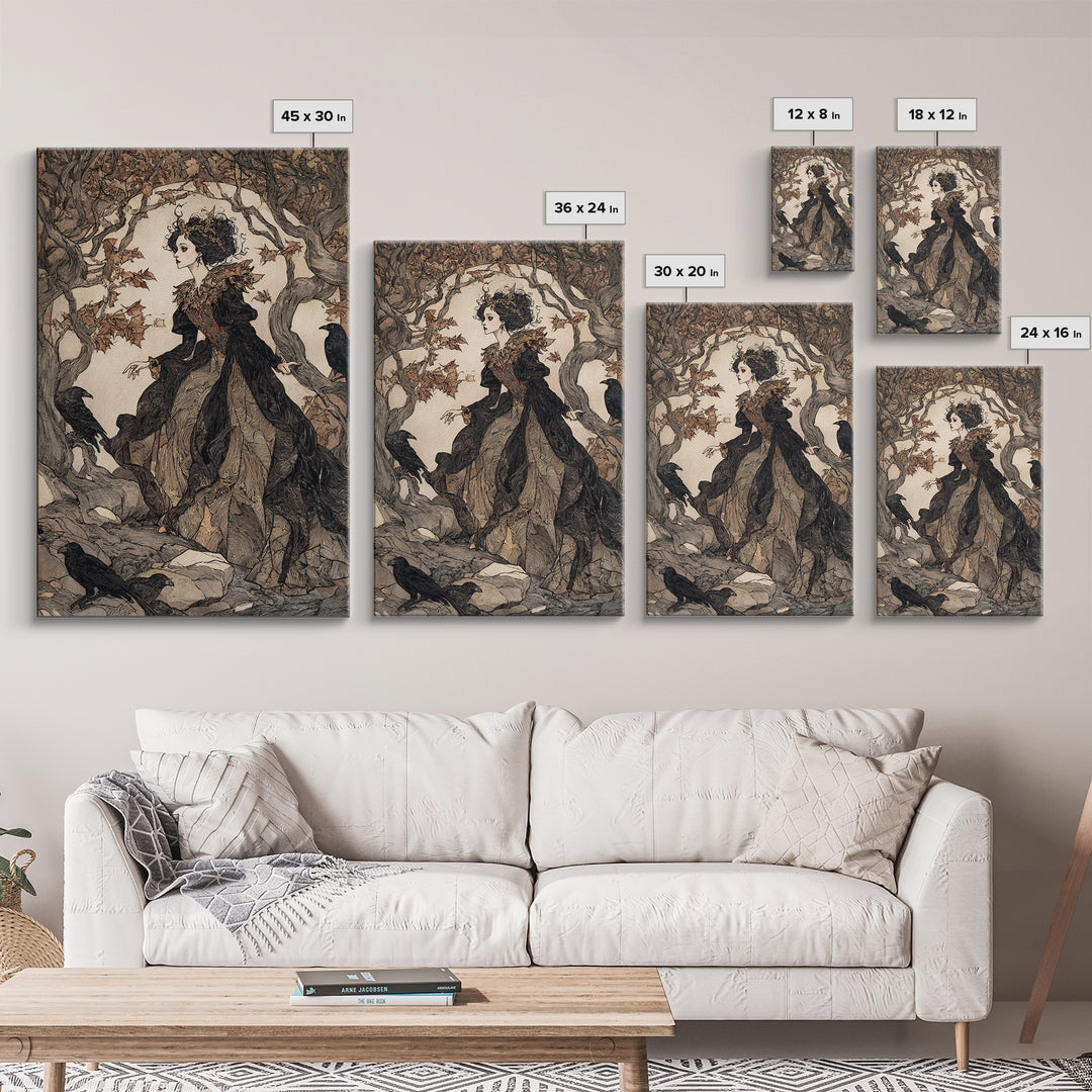 The Spider Queen, Gothic Storybook Art, Vertical Wall Art, Macabre Wall Art, Framed Canvas Print, Halloween Wall Art, Halloween Decor