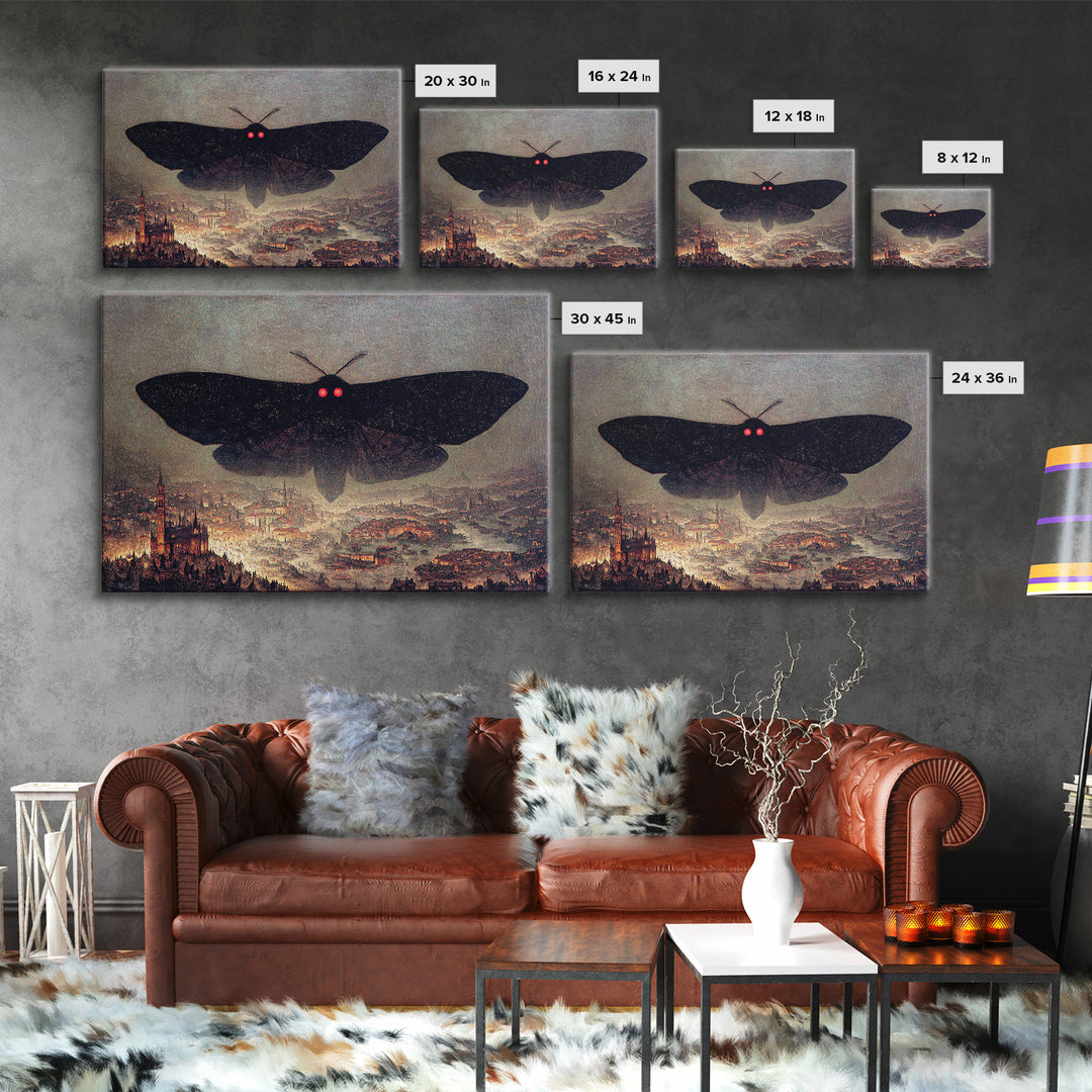 The Red-Eyed Moth Creature, Medieval Grotesque Art, Landscape Wall Art, Dark Fantasy Wall Art, Framed Canvas Print, Dark Fantasy Art
