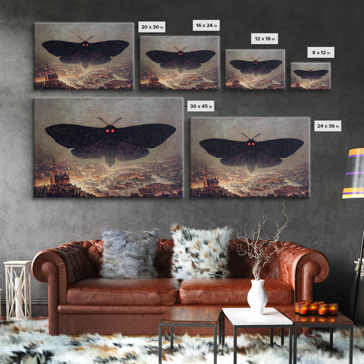 The Red-Eyed Moth Creature, Medieval Grotesque Art, Landscape Wall Art, Dark Fantasy Wall Art, Framed Canvas Print, Dark Fantasy Art
