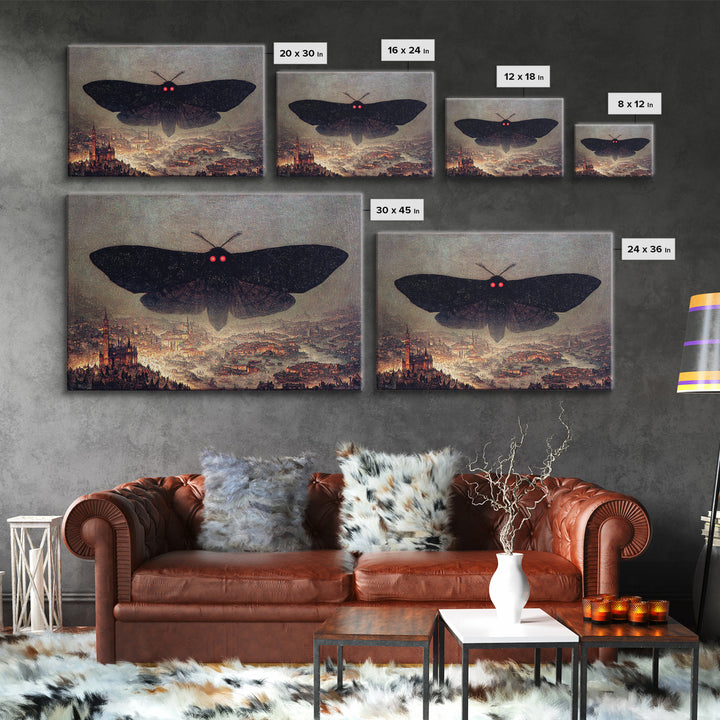 The Red-Eyed Moth Creature, Medieval Grotesque Art, Landscape Wall Art, Dark Fantasy Wall Art, Framed Canvas Print, Dark Fantasy Art