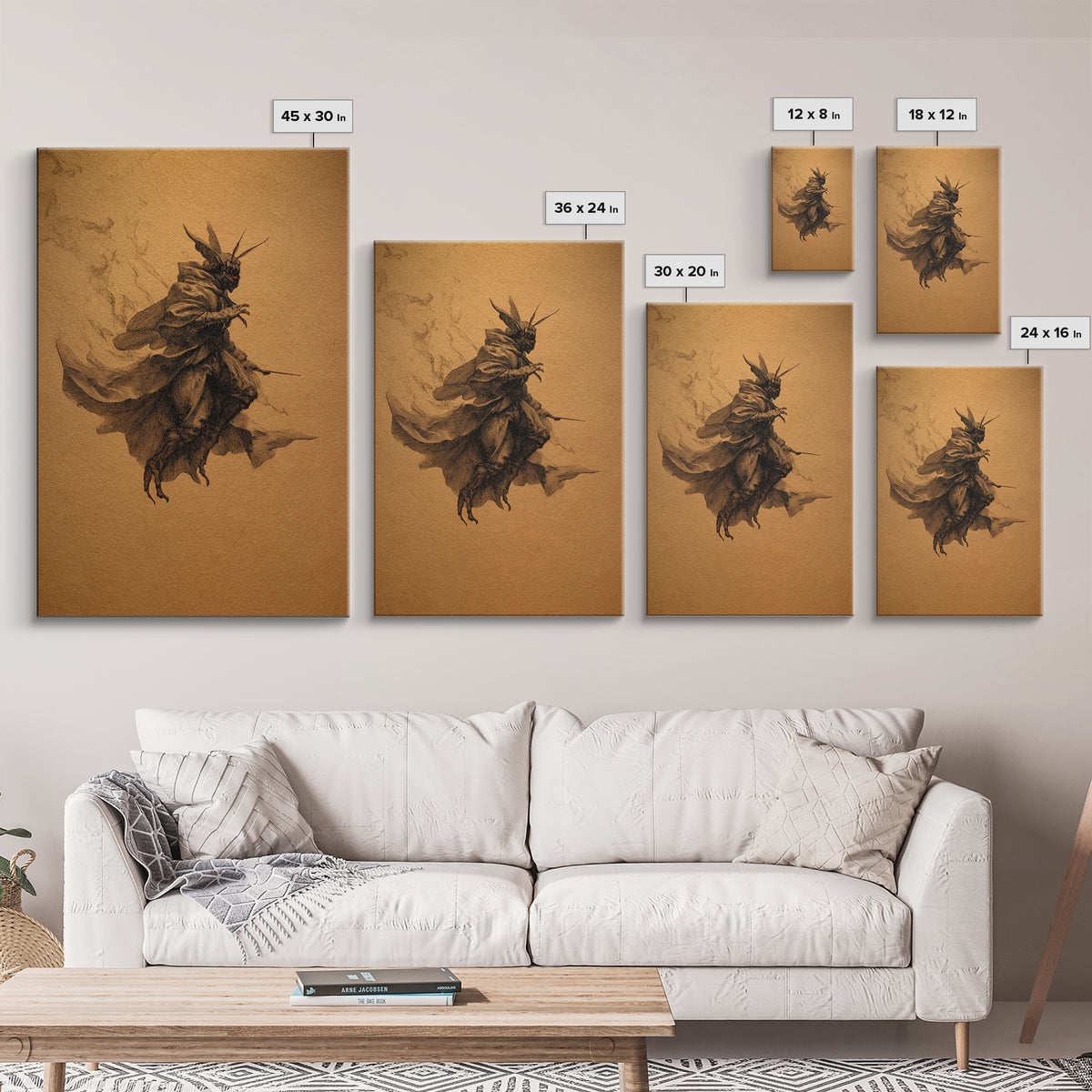 The Red-Eyed Moth Creature, Baroque Witchcraft Art, Vertical Wall Art, Dark Halloween Decor, Canvas Print, Halloween Wall Art