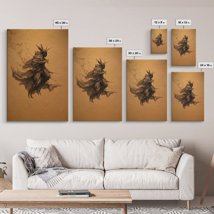 The Red-Eyed Moth Creature, Baroque Witchcraft Art, Vertical Wall Art, Dark Halloween Decor, Canvas Print, Halloween Wall Art