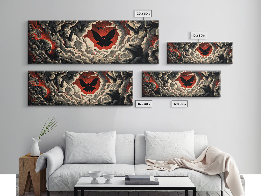 The Red-Eyed Moth Creature, Gothic Nightmare Art, Extra Wide Wall Art, Dark Halloween Decor, Canvas Print, Halloween Wall Art