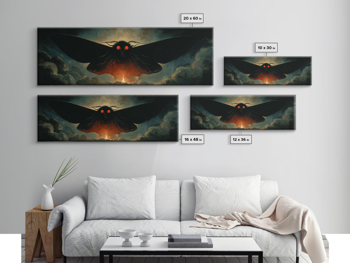 The Red-Eyed Moth Creature, Visionary Gothic Art, Extra Wide Wall Art, Dark Fantasy Wall Art, Framed Canvas Print, Halloween Wall Art