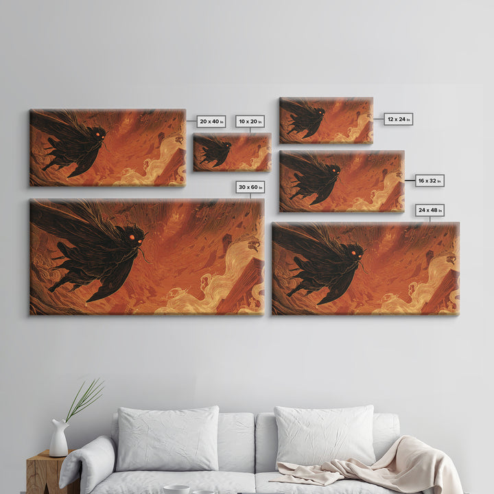 The Red-Eyed Moth Creature, Apocalyptic Romantic Art, Wide Panoramic Art, Macabre Wall Art, Canvas Print, Halloween Wall Art