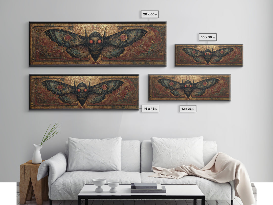 The Red-Eyed Moth Creature, Ornate Symbolist Art, Extra Wide Wall Art, Gothic Horror Wall Art, Canvas Print, Halloween Wall Art