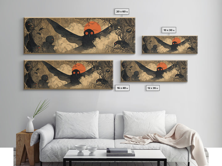 The Red-Eyed Moth Creature, Decadent Gothic Art, Extra Wide Wall Art, Dark Halloween Decor, Canvas Print, Halloween Wall Art