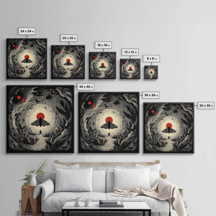 The Red-Eyed Moth Creature, Expressionist Nightmare Art, Square Wall Art, Dark Fantasy Wall Art, Canvas Print, Halloween Wall Art