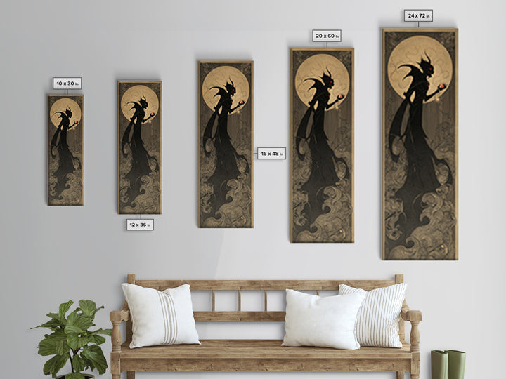 The Red-Eyed Moth Creature, Decadent Line Art, Tall Narrow Wall Art, Gothic Horror Wall Art, Framed Canvas Print