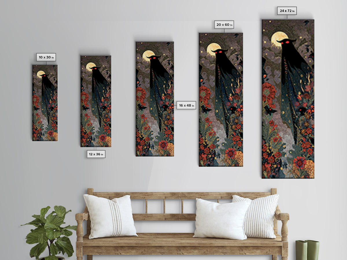 The Red-Eyed Moth Creature, Stained Glass Gothic Art, Tall Narrow Wall Art, Dark Halloween Decor, Framed Canvas Print, Halloween Wall Art