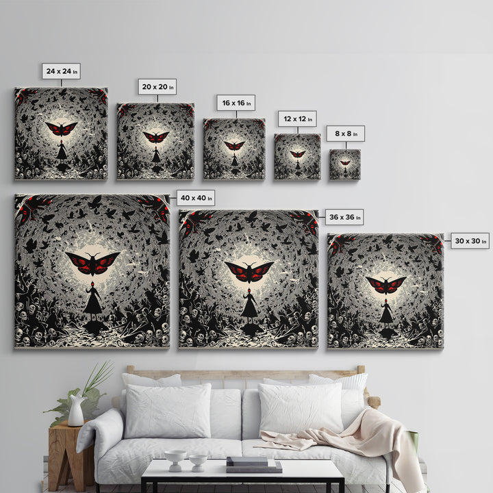 The Red-Eyed Moth Creature, Macabre Folk Print Art, Square Wall Art, Dark Halloween Decor, Canvas Print, Halloween Wall Art
