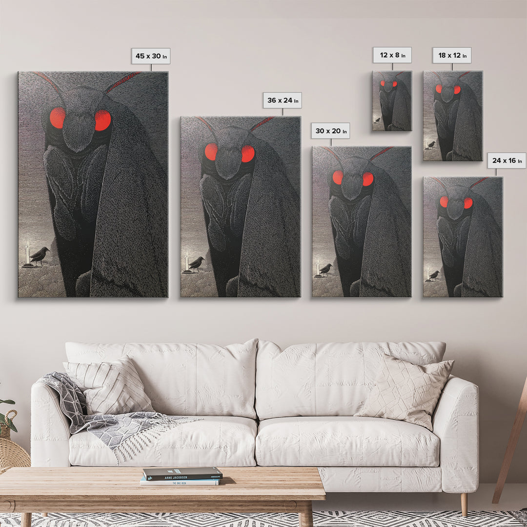 The Red-Eyed Moth Creature, Victorian Macabre Art, Vertical Wall Art, Dark Fantasy Wall Art, Canvas Print, Halloween Wall Art