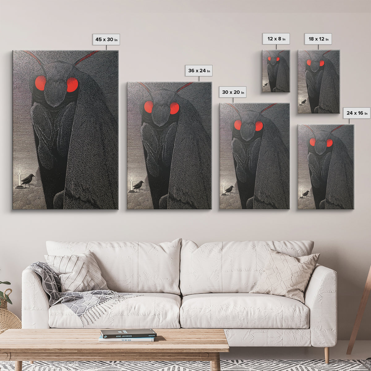 The Red-Eyed Moth Creature, Victorian Macabre Art, Vertical Wall Art, Dark Fantasy Wall Art, Canvas Print, Halloween Wall Art