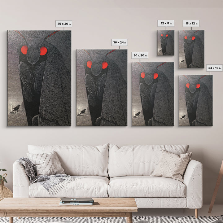 The Red-Eyed Moth Creature, Victorian Macabre Art, Vertical Wall Art, Dark Fantasy Wall Art, Canvas Print, Halloween Wall Art