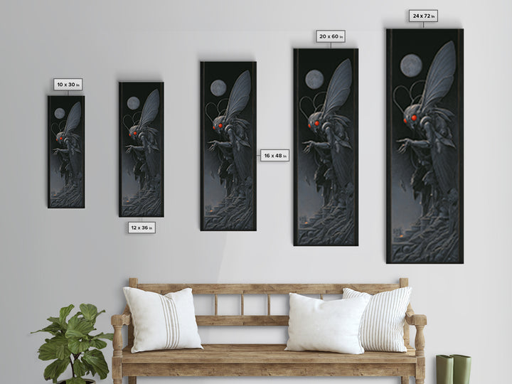 The Red-Eyed Moth Creature, Biomechanical Horror Art, Tall Narrow Wall Art, Macabre Wall Art, Canvas Print, Halloween Wall Art