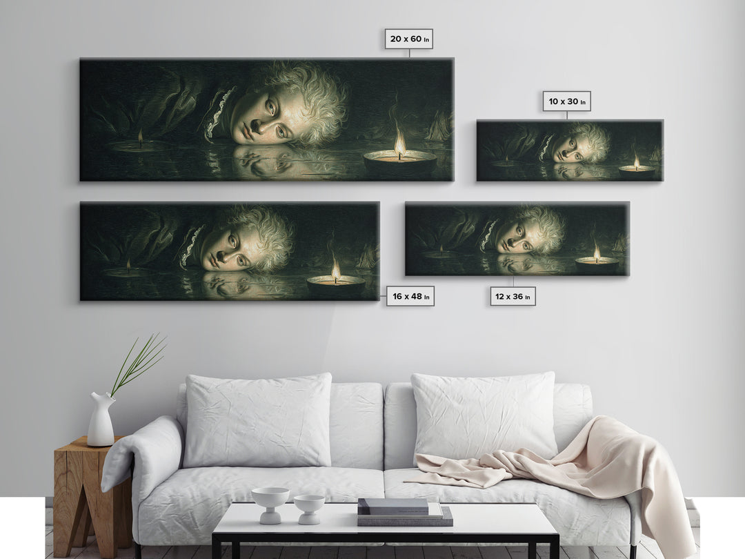 The Lake Phantom, Gothic Nightmare Art, Extra Wide Wall Art, Dark Fantasy Wall Art, Canvas Print, Halloween Wall Art, Halloween Decor