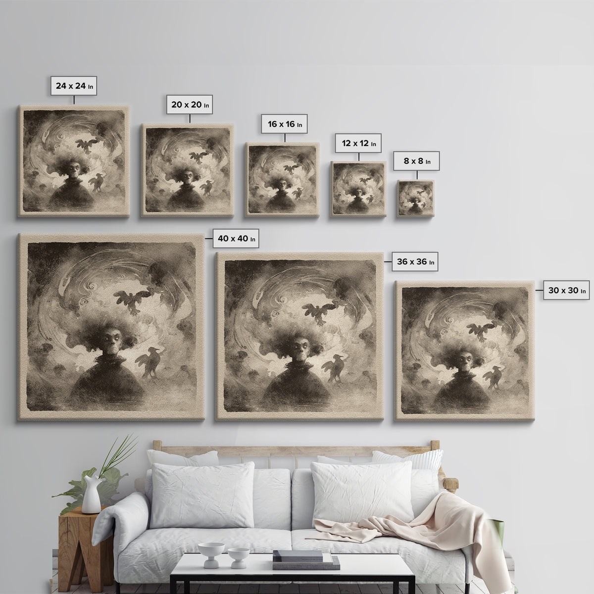 The Lake Phantom, Symbolist Dream Art, Square Wall Art, Dark Fantasy Wall Art, Framed Canvas Print, Halloween Wall Art