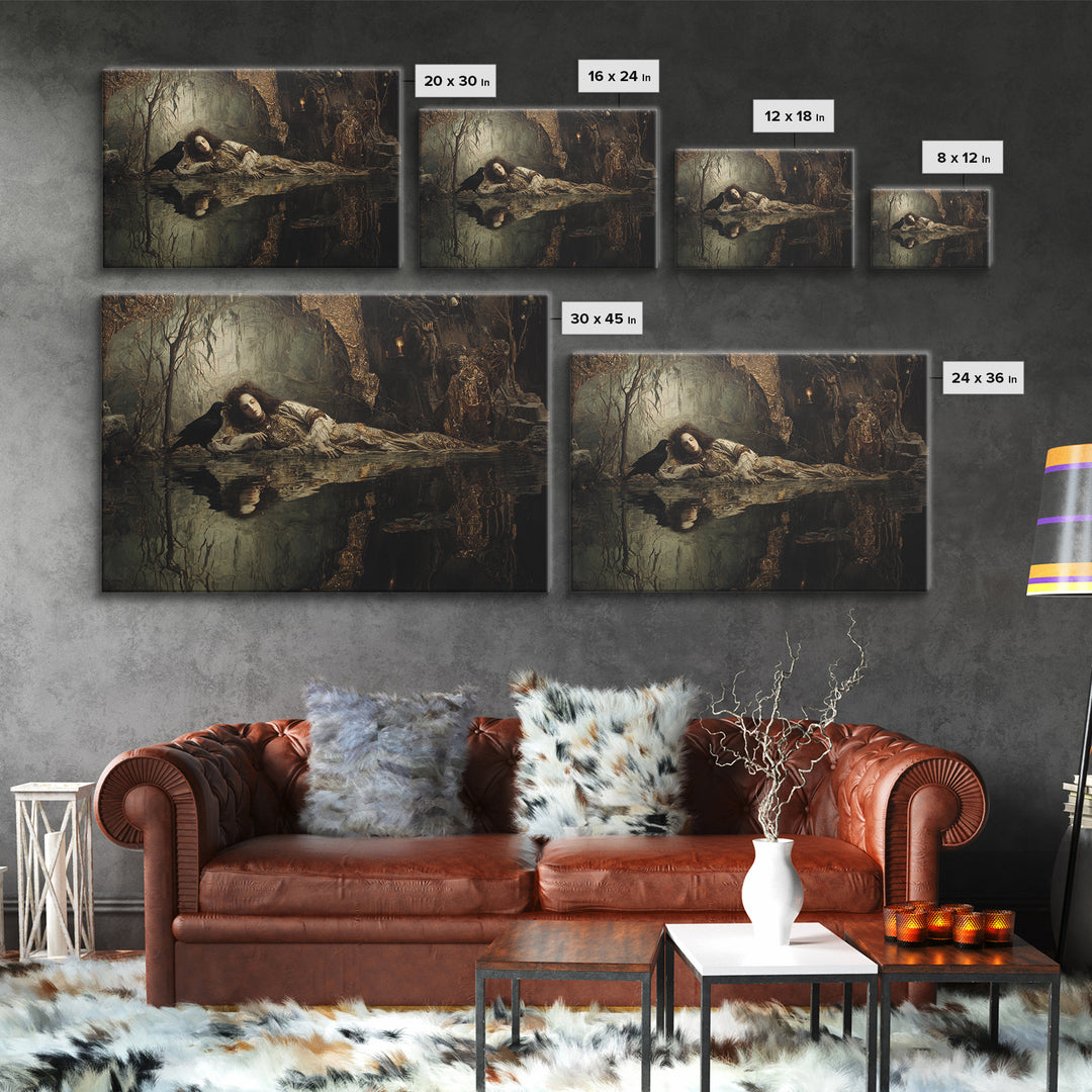 The Lake Phantom, Ornate Symbolist Art, Landscape Wall Art, Dark Fantasy Wall Art, Framed Canvas Print, Halloween Wall Art