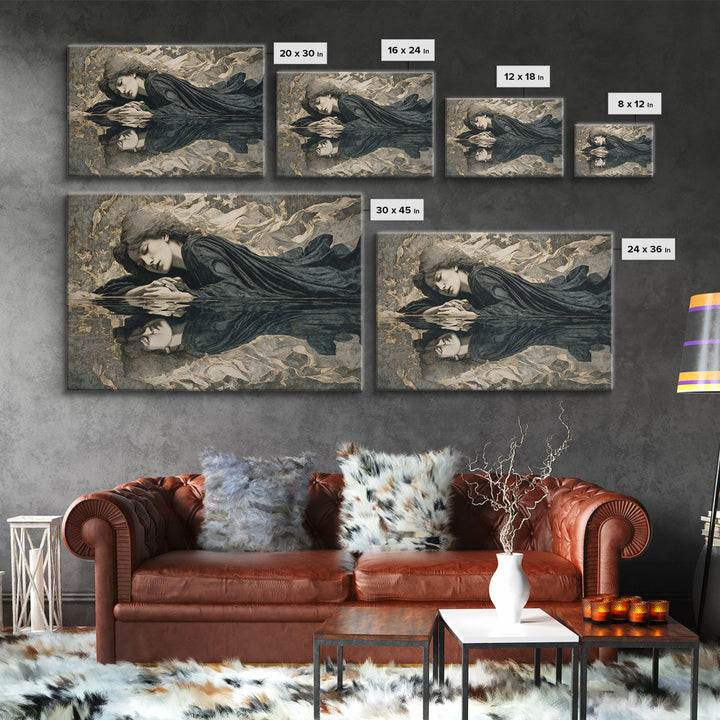 The Lake Phantom, Symbolist Death Art, Landscape Wall Art, Macabre Wall Art, Framed Canvas Print, Halloween Wall Art