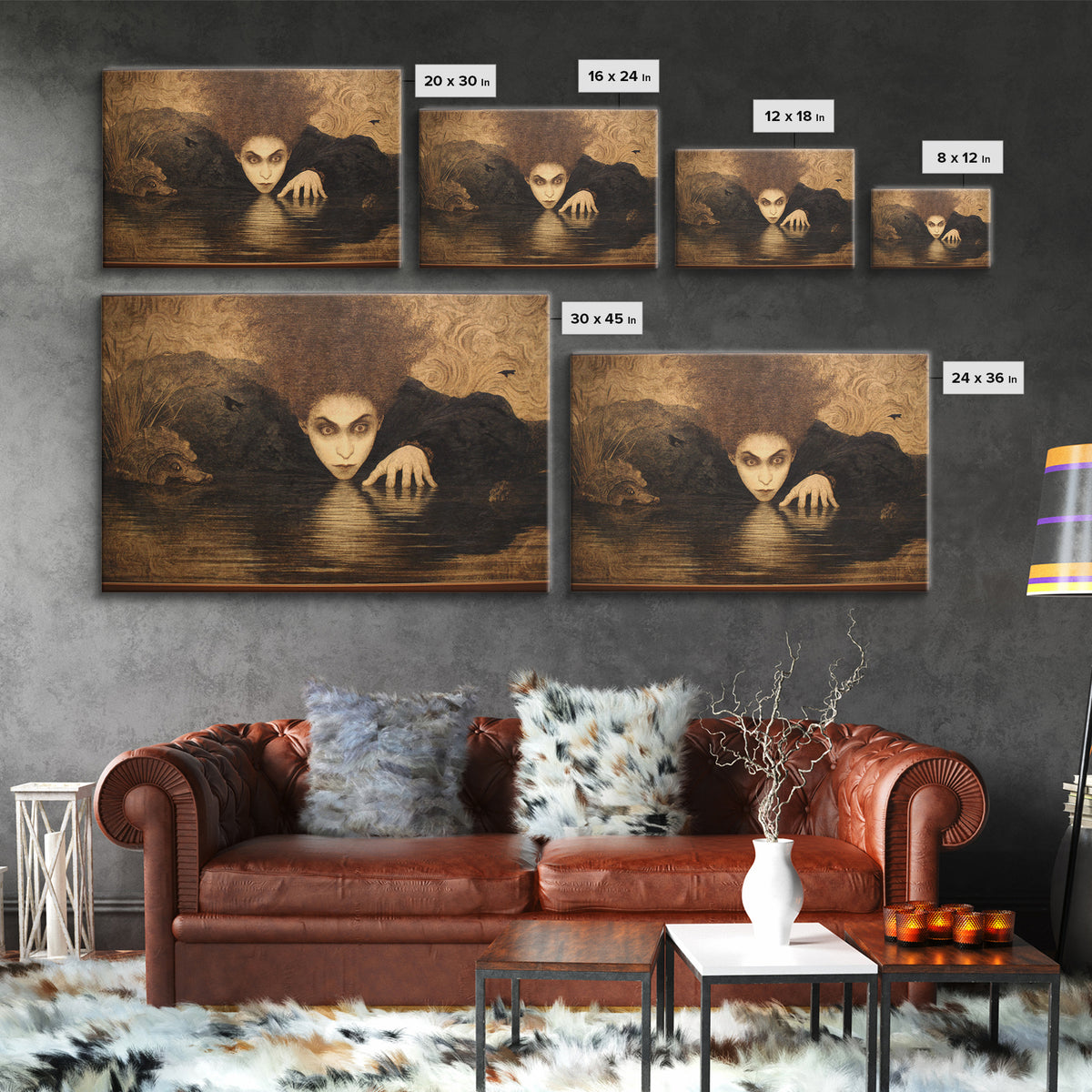 The Lake Phantom, Dark Symbolist Art, Landscape Wall Art, Gothic Horror Wall Art, Framed Canvas Print, Halloween Wall Art