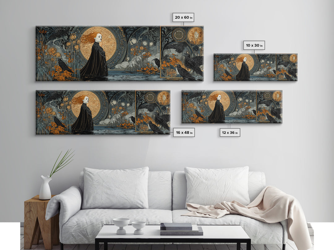 The Lake Phantom, Stained Glass Gothic Art, Extra Wide Wall Art, Dark Halloween Decor, Canvas Print, Halloween Wall Art, Statement Wall Art