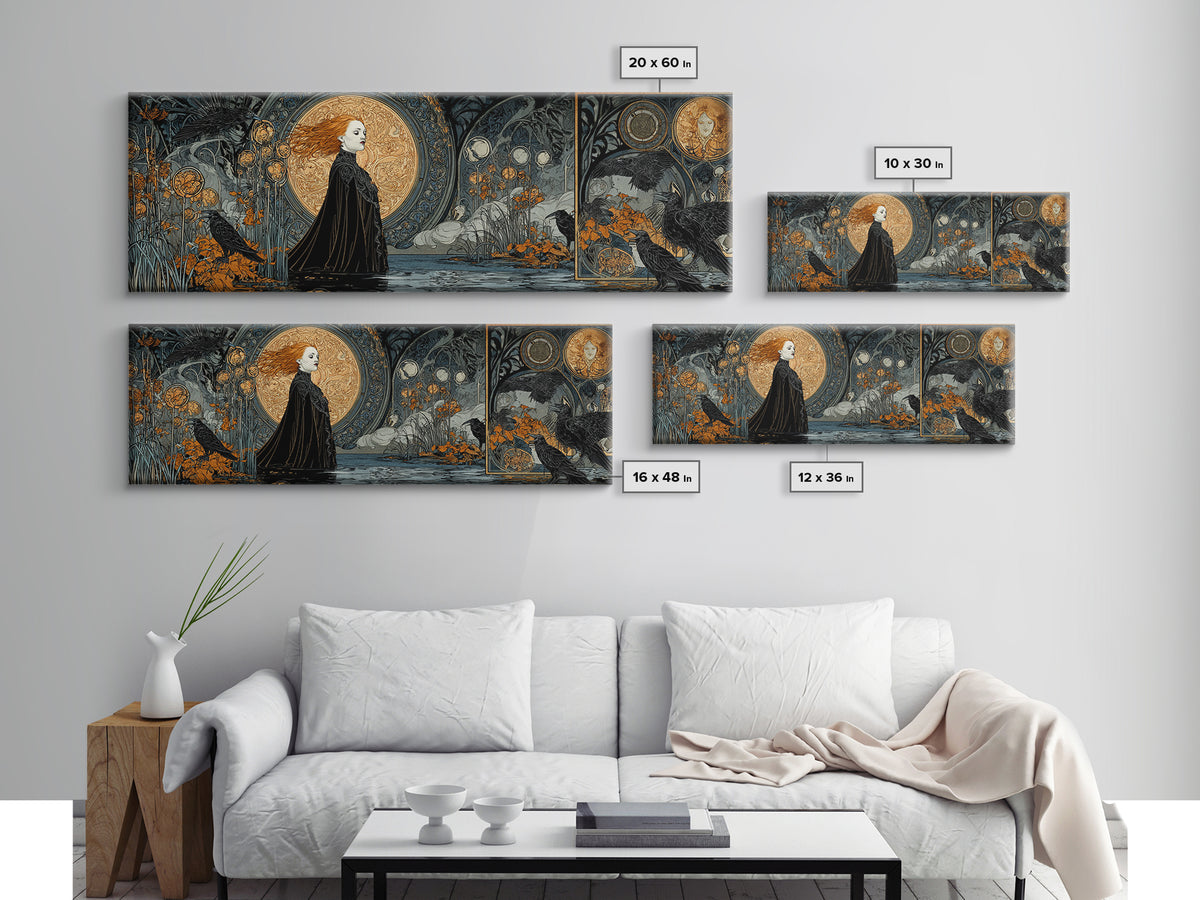 The Lake Phantom, Stained Glass Gothic Art, Extra Wide Wall Art, Dark Halloween Decor, Canvas Print, Halloween Wall Art, Statement Wall Art