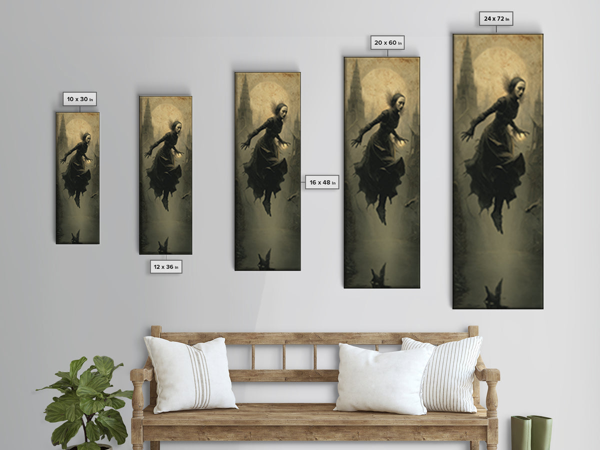 The Lake Phantom, Surreal Apocalyptic Art, Tall Narrow Wall Art, Dark Fantasy Wall Art, Canvas Print, Halloween Wall Art
