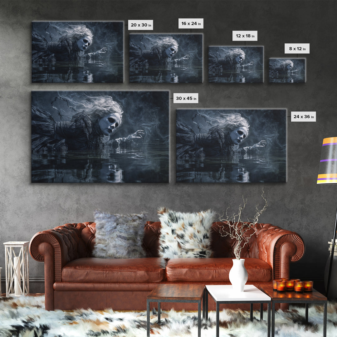 The Lake Phantom, Biomechanical Horror Art, Landscape Wall Art, Dark Halloween Decor, Canvas Print, Halloween Wall Art, Gothic Home Decor