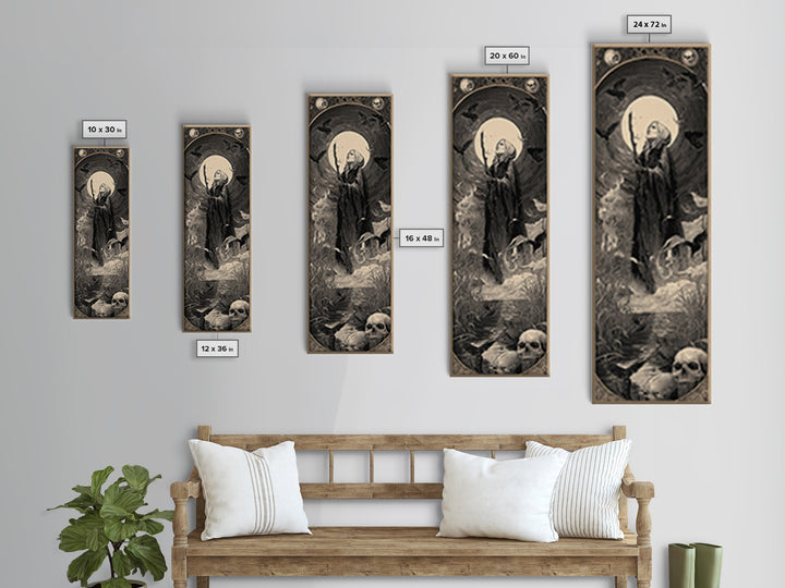 The Salt-Marsh Witch, Gothic Engraving Art, Tall Narrow Wall Art, Dark Halloween Decor, Canvas Print, Halloween Wall Art