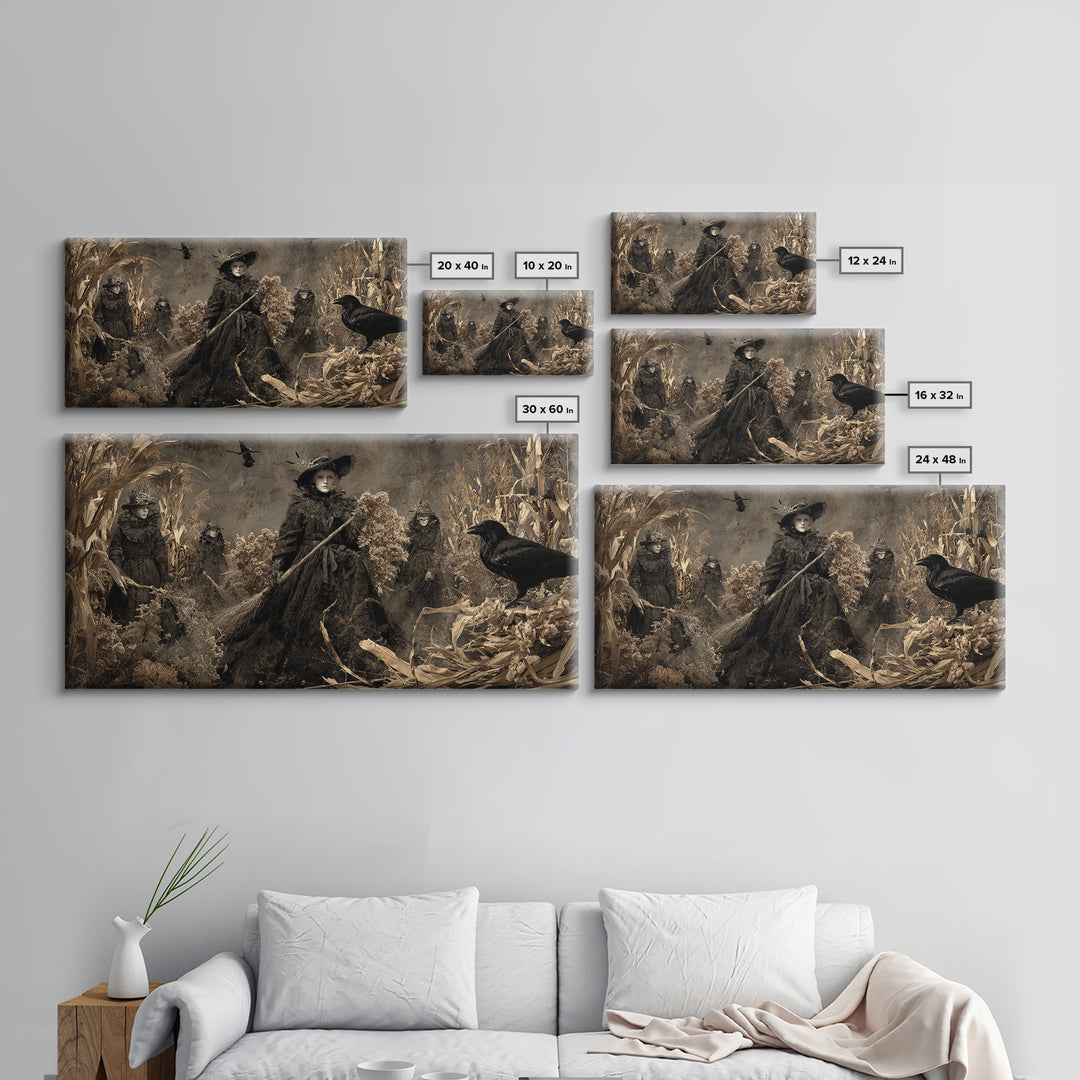 The Salt-Marsh Witch, Northern Renaissance Horror, Wide Panoramic Art, Macabre Wall Art, Framed Canvas Print, Halloween Wall Art