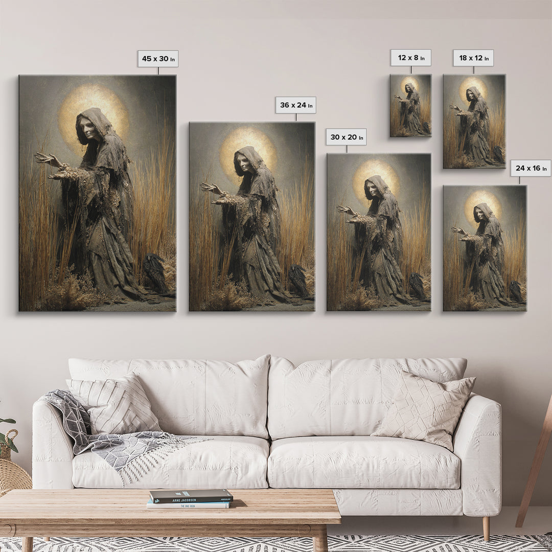 The Salt-Marsh Witch, Dark Renaissance Art, Vertical Wall Art, Dark Fantasy Wall Art, Canvas Print, Halloween Wall Art