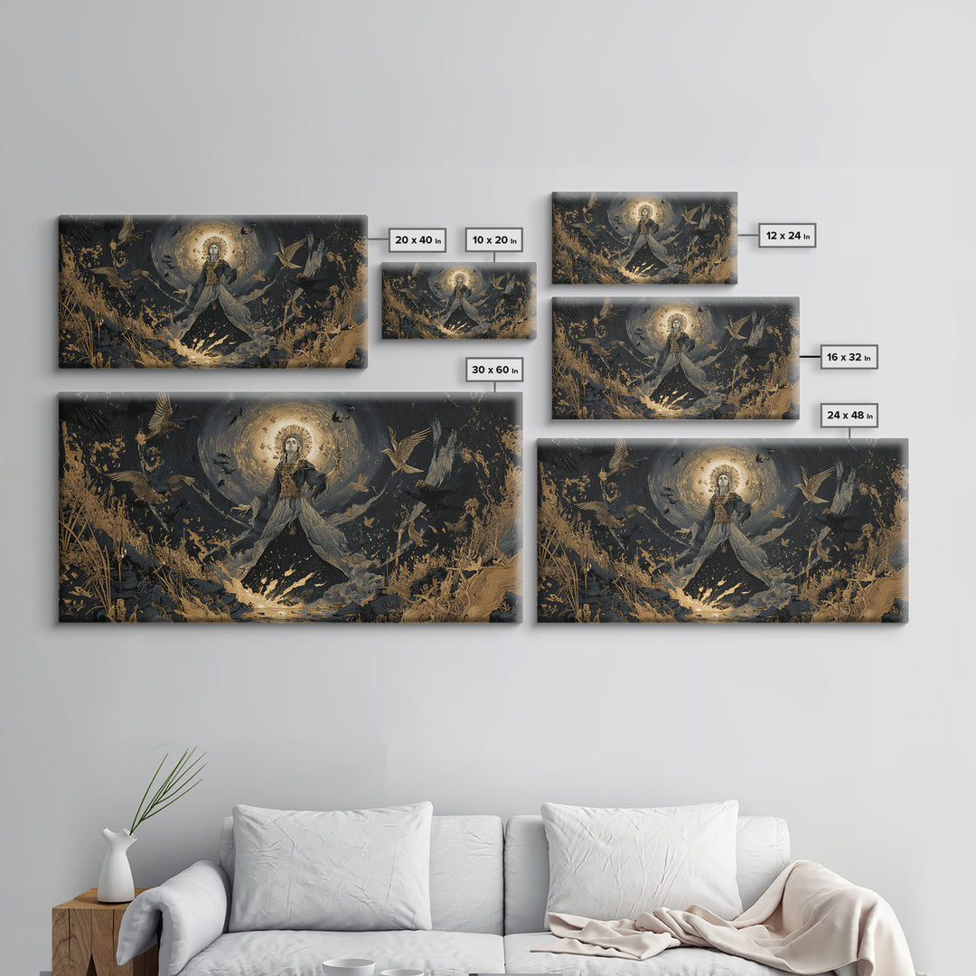 The Salt-Marsh Witch, Apocalyptic Romantic Art, Wide Panoramic Art, Dark Fantasy Wall Art, Canvas Print, Halloween Wall Art
