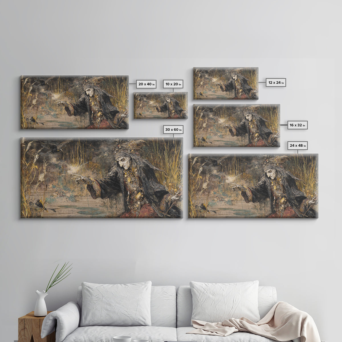 The Salt-Marsh Witch, Grotesque Carnival Art, Wide Panoramic Art, Dark Halloween Decor, Canvas Print, Halloween Wall Art