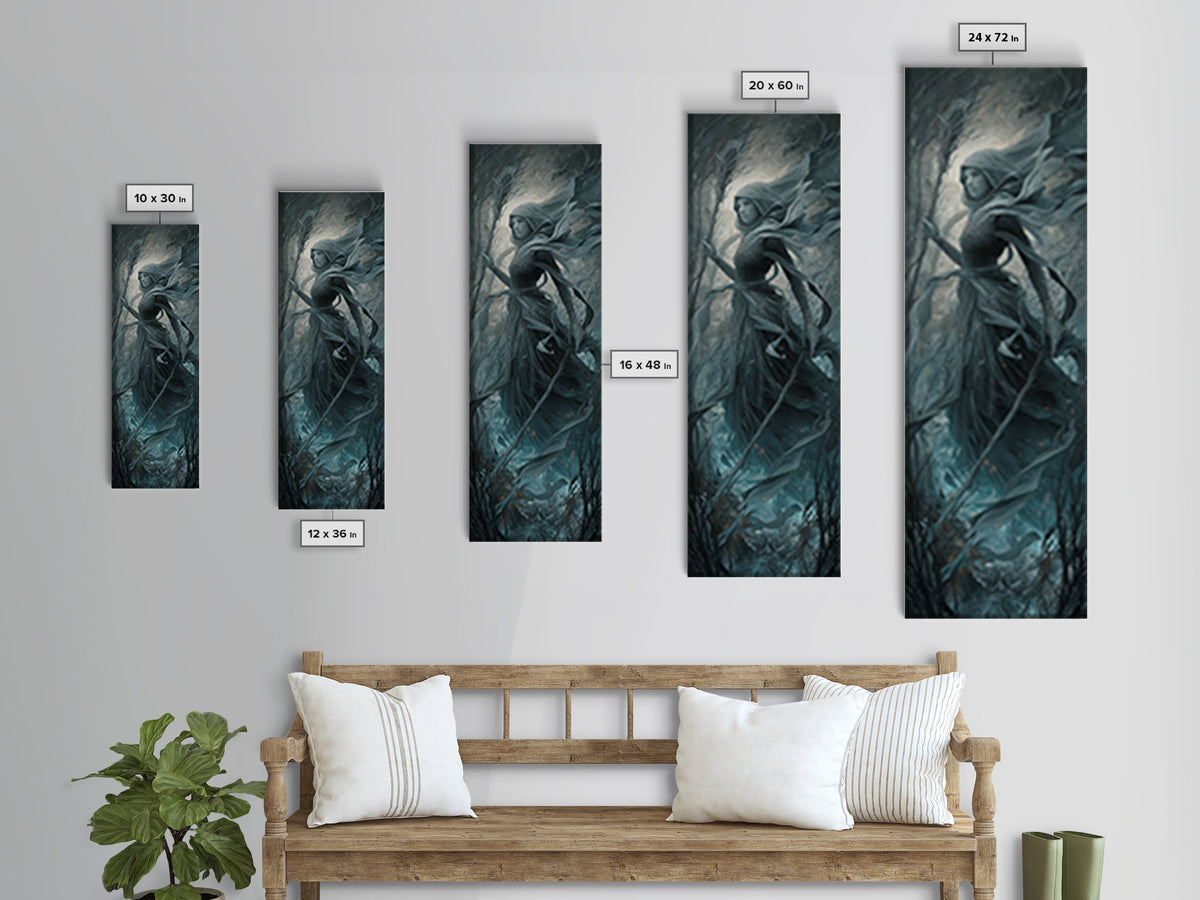 The Salt-Marsh Witch, Surreal Apocalyptic Art, Tall Narrow Wall Art, Macabre Wall Art, Canvas Print, Halloween Wall Art
