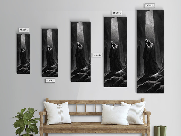 The Stone-Circle Spirit, Gothic Engraving Art, Tall Narrow Wall Art, Macabre Wall Art, Framed Canvas Print, Halloween Wall Art