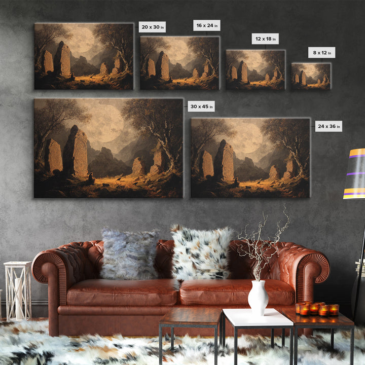 The Stone-Circle Spirit, Baroque Witchcraft Art, Landscape Wall Art, Gothic Horror Wall Art, Framed Canvas Print, Halloween Wall Art