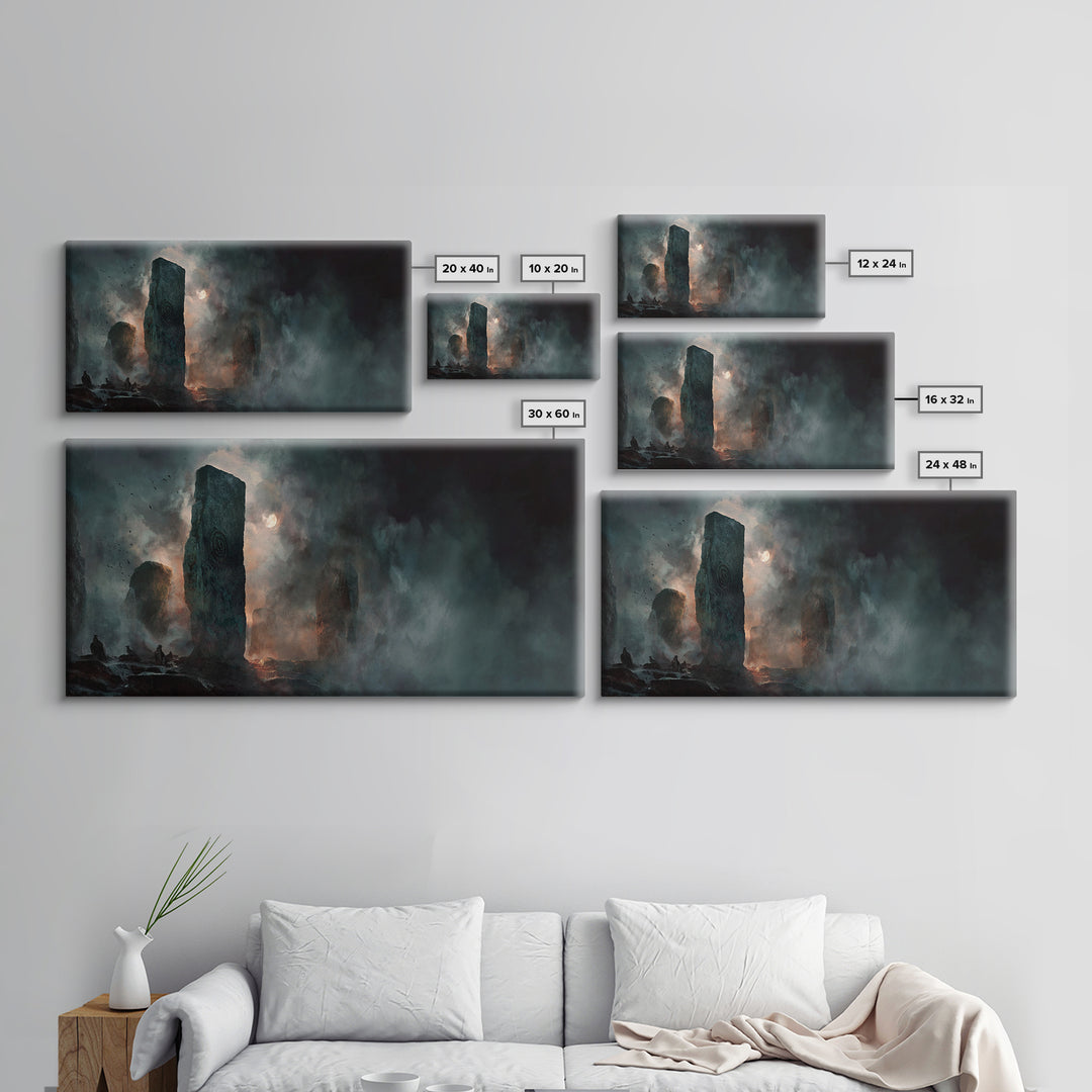 The Stone-Circle Spirit, Apocalyptic Romantic Art, Wide Panoramic Art, Gothic Horror Wall Art, Canvas Print, Halloween Wall Art