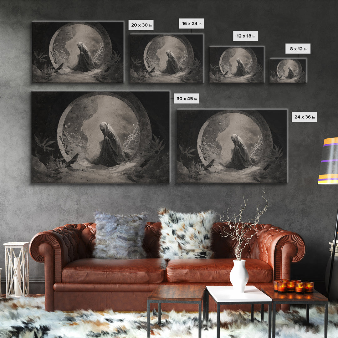 The Stone-Circle Spirit, Symbolist Dream Art, Landscape Wall Art, Gothic Horror Wall Art, Canvas Print, Halloween Wall Art