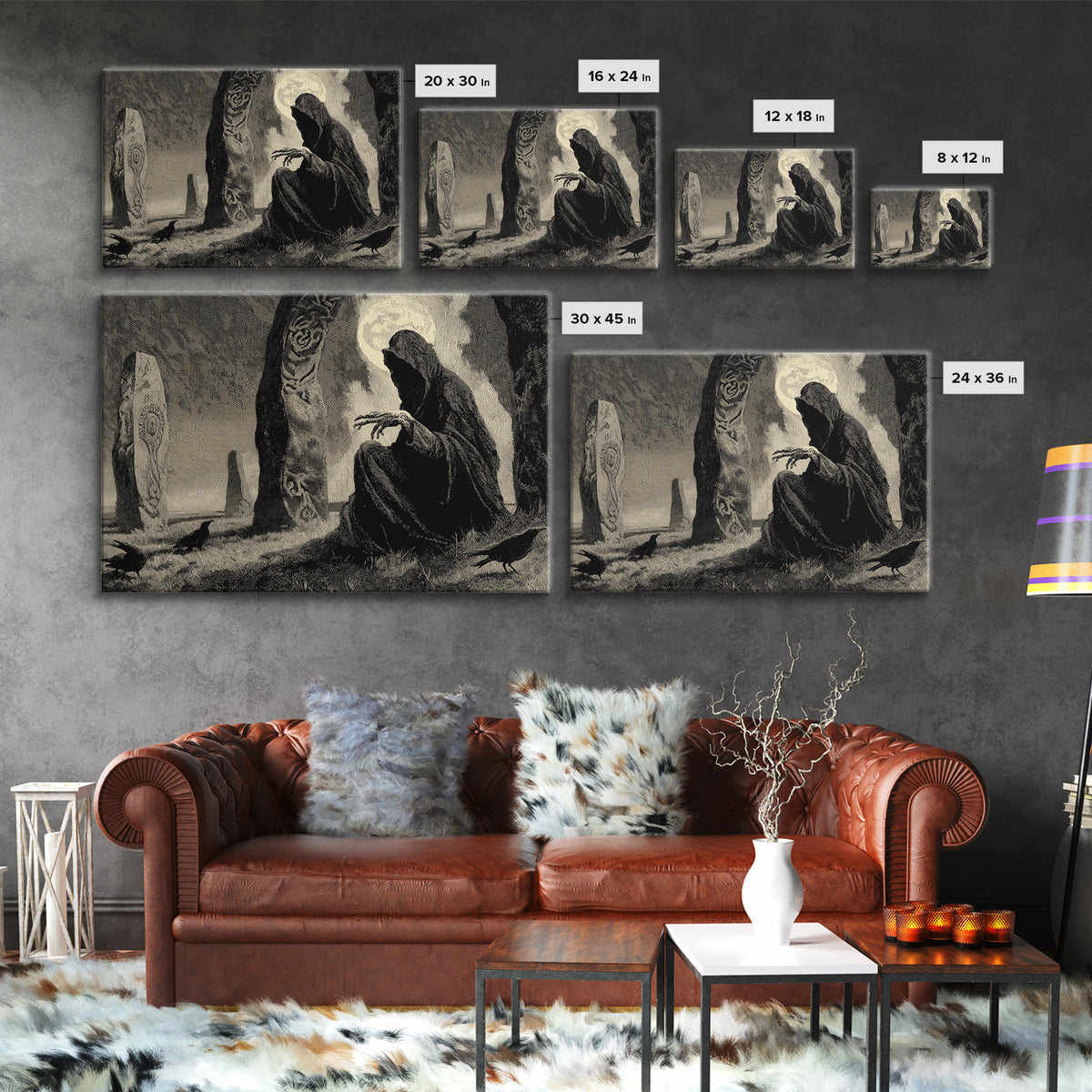 The Stone-Circle Spirit, Expressionist Nightmare Art, Landscape Wall Art, Macabre Wall Art, Framed Canvas Print, Halloween Wall Art