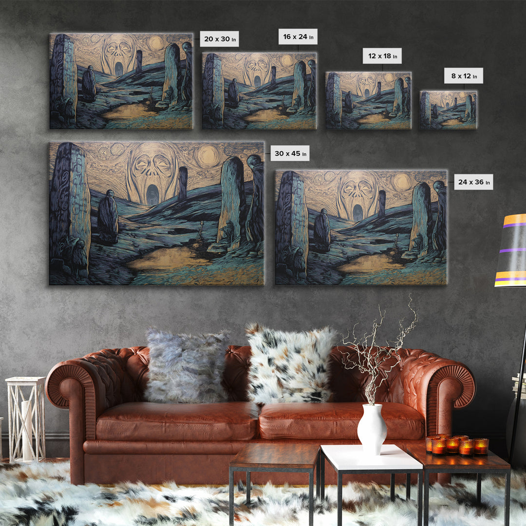 The Stone-Circle Spirit, Expressionist Gothic Art, Landscape Wall Art, Macabre Wall Art, Canvas Print, Halloween Wall Art