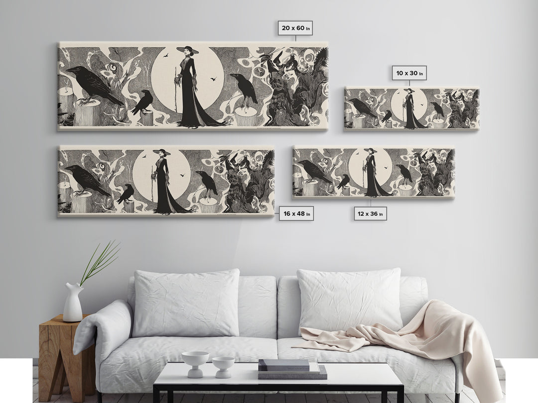 The Stone-Circle Spirit, Decadent Line Art, Extra Wide Wall Art, Dark Halloween Decor, Canvas Print, Halloween Wall Art