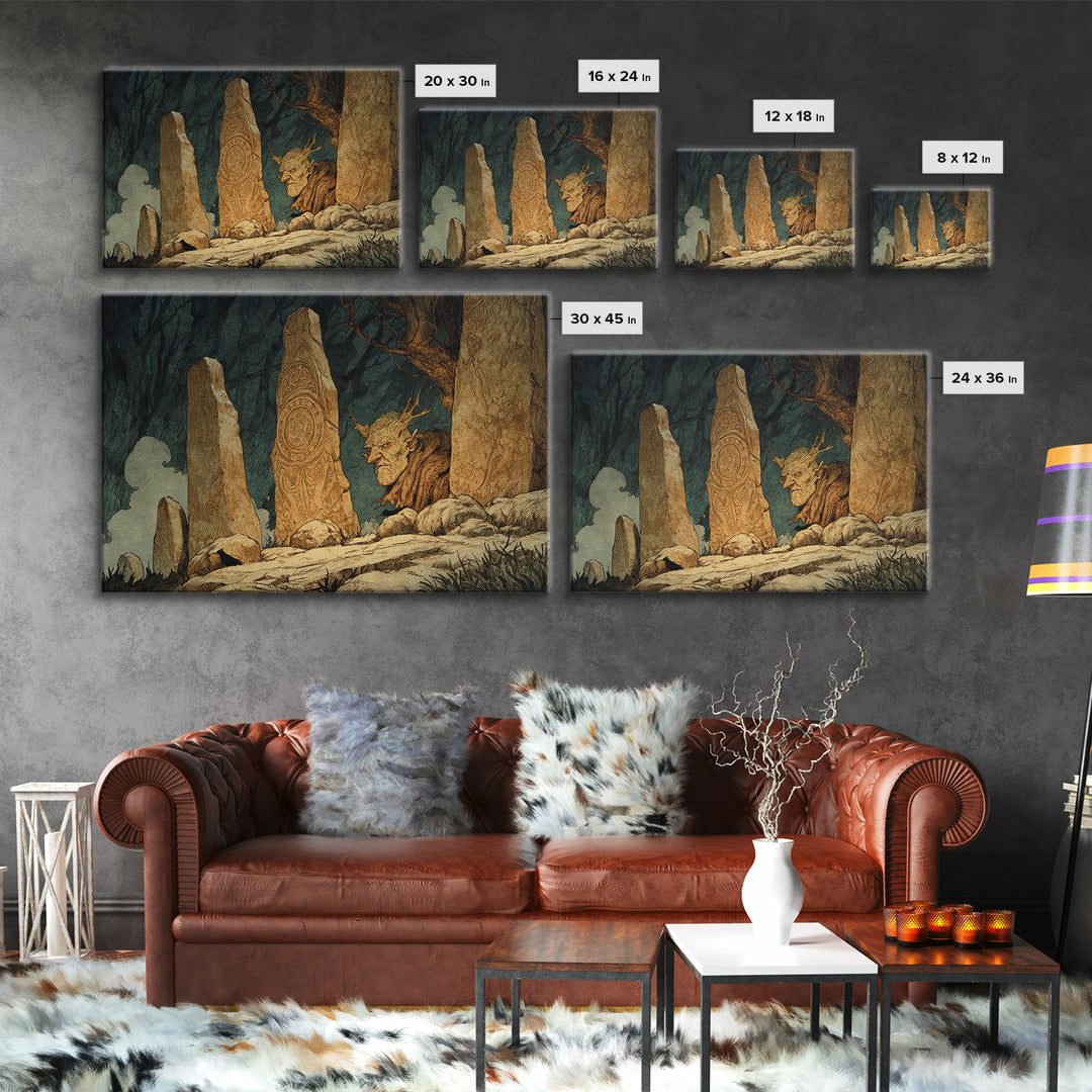 The Stone-Circle Spirit, Gothic Storybook Art, Landscape Wall Art, Gothic Horror Wall Art, Canvas Print, Halloween Wall Art