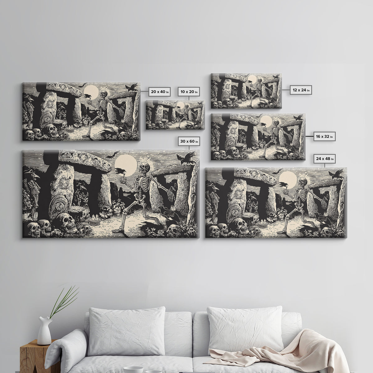 The Stone-Circle Spirit, Macabre Folk Print Art, Wide Panoramic Art, Gothic Horror Wall Art, Framed Canvas Print