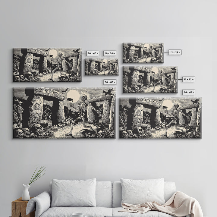 The Stone-Circle Spirit, Macabre Folk Print Art, Wide Panoramic Art, Gothic Horror Wall Art, Framed Canvas Print