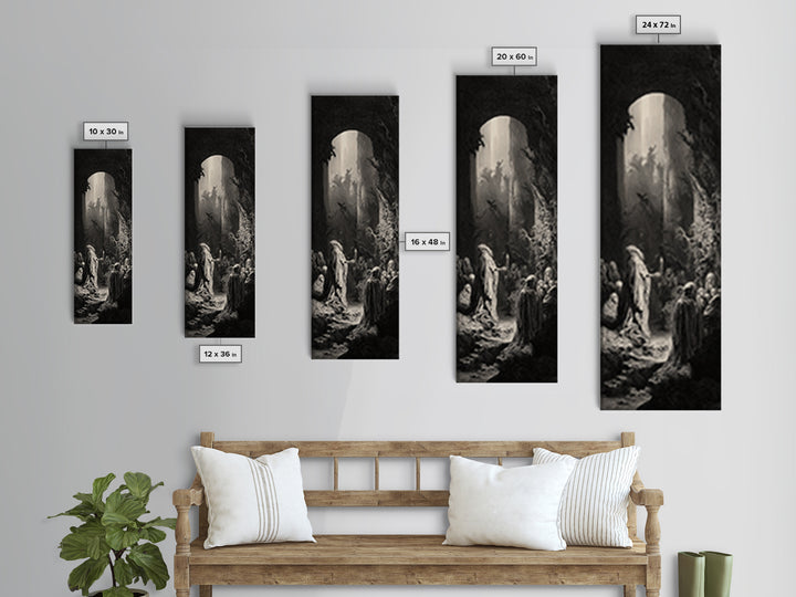 The Cave Oracle, Gothic Engraving Art, Tall Narrow Wall Art, Dark Halloween Decor, Framed Canvas Print, Halloween Wall Art