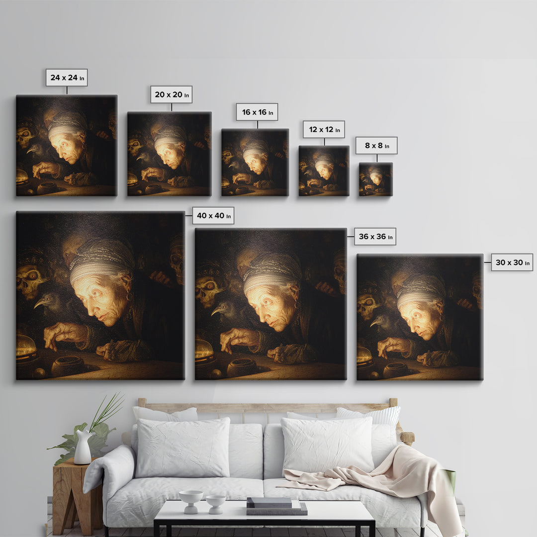 The Cave Oracle, Danse Macabre Art, Square Wall Art, Macabre Wall Art, Framed Canvas Print, Halloween Wall Art