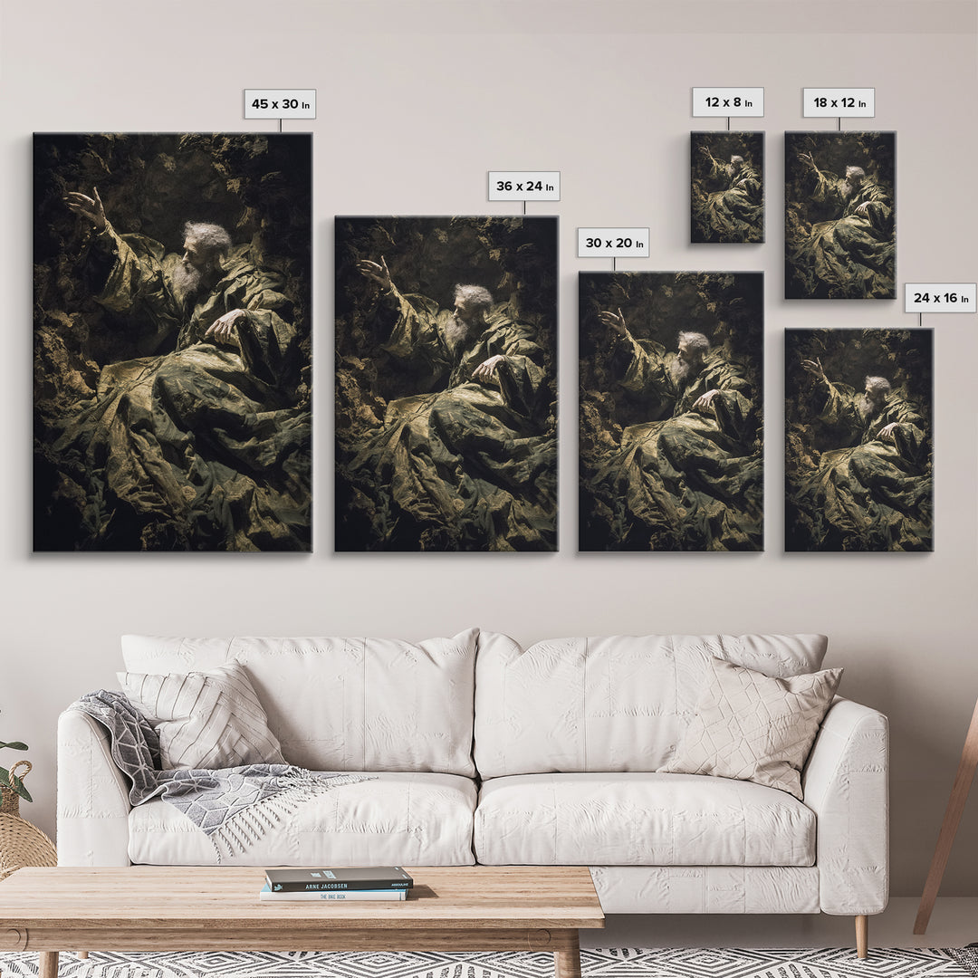 The Cave Oracle, Baroque Witchcraft Art, Vertical Wall Art, Macabre Wall Art, Framed Canvas Print, Halloween Wall Art