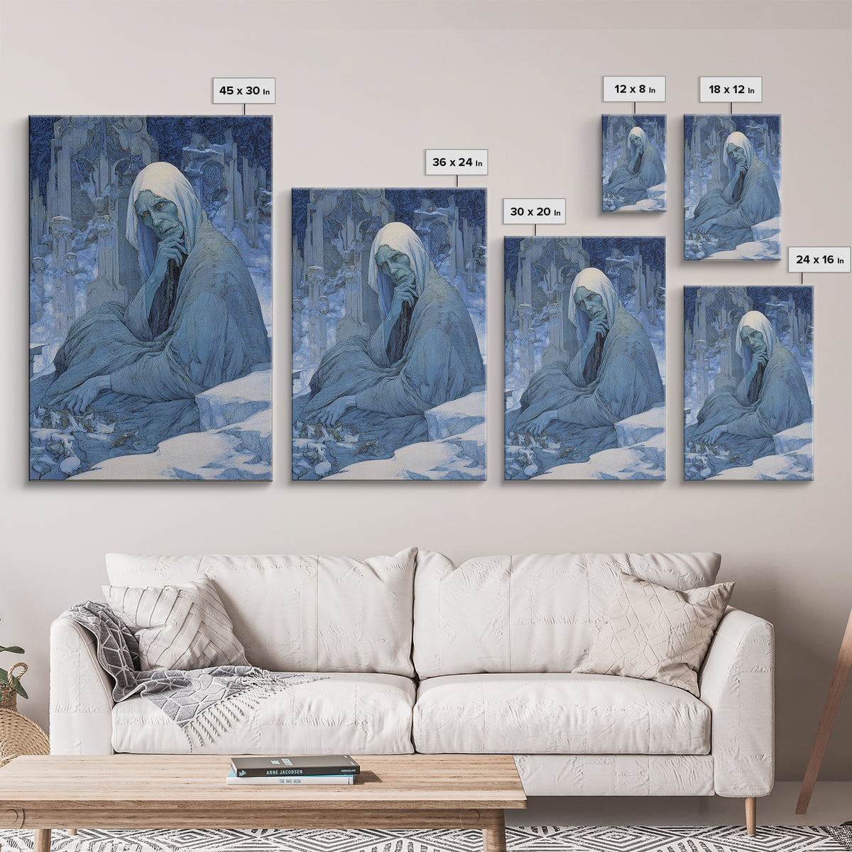 The Cave Oracle, Symbolist Death Art, Vertical Wall Art, Dark Fantasy Wall Art, Framed Canvas Print, Halloween Wall Art
