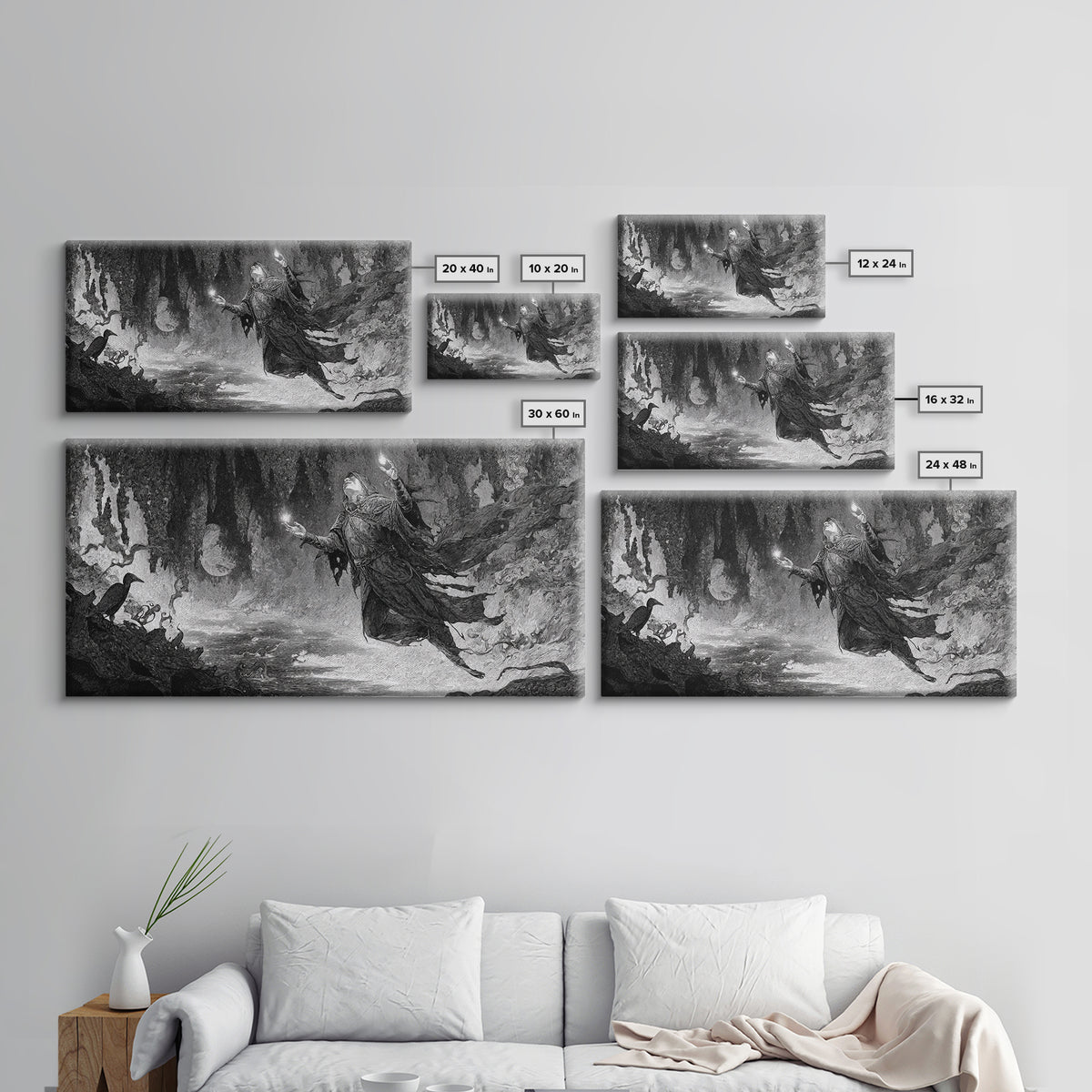 The Cave Oracle, Expressionist Nightmare Art, Wide Panoramic Art, Macabre Wall Art, Framed Canvas Print, Halloween Wall Art, Horror Wall Art